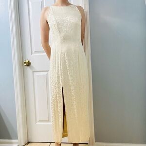 Vintage Dress Long Wedding Event Cream Floral Cocktail Formal Modest Size Small